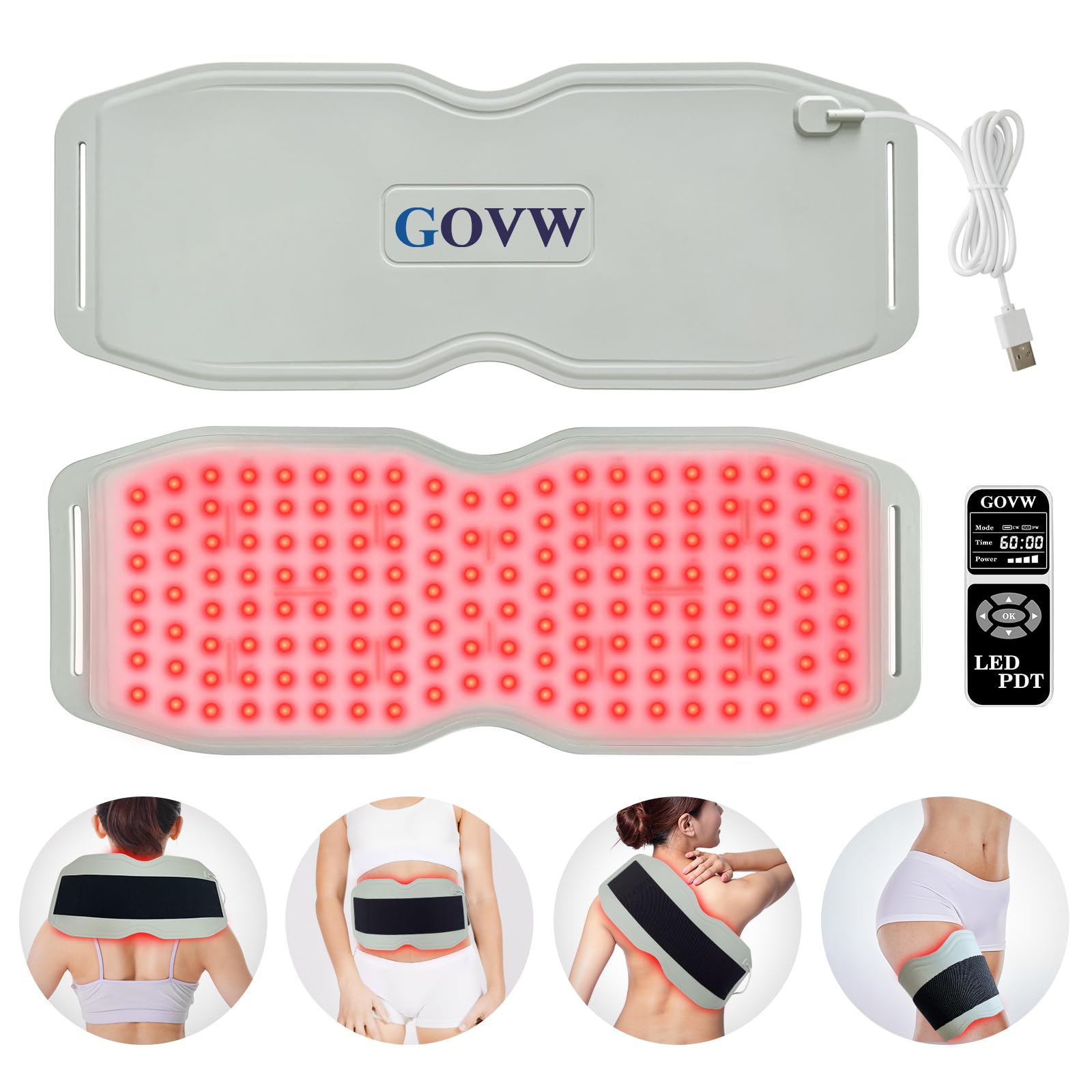 GOVW silicone red light therapy belt showing full-coverage wrap design for at-home use.