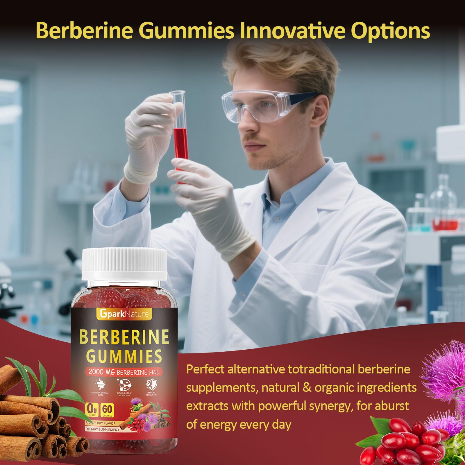 GparkNature Berberine Gummies close-up of raspberry flavor and gummy texture.
