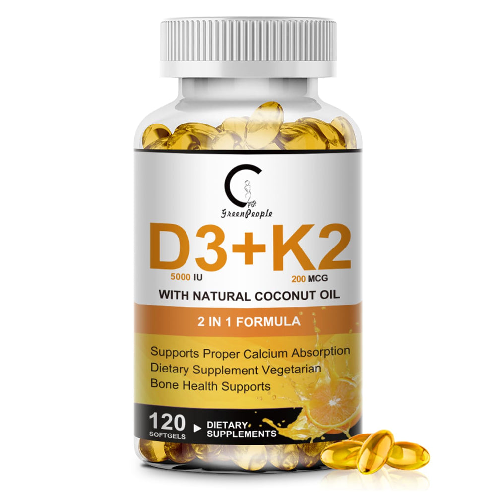 GPGP GreenPeople Vitamin D3 K2 softgel bottle for daily bone and immune support.