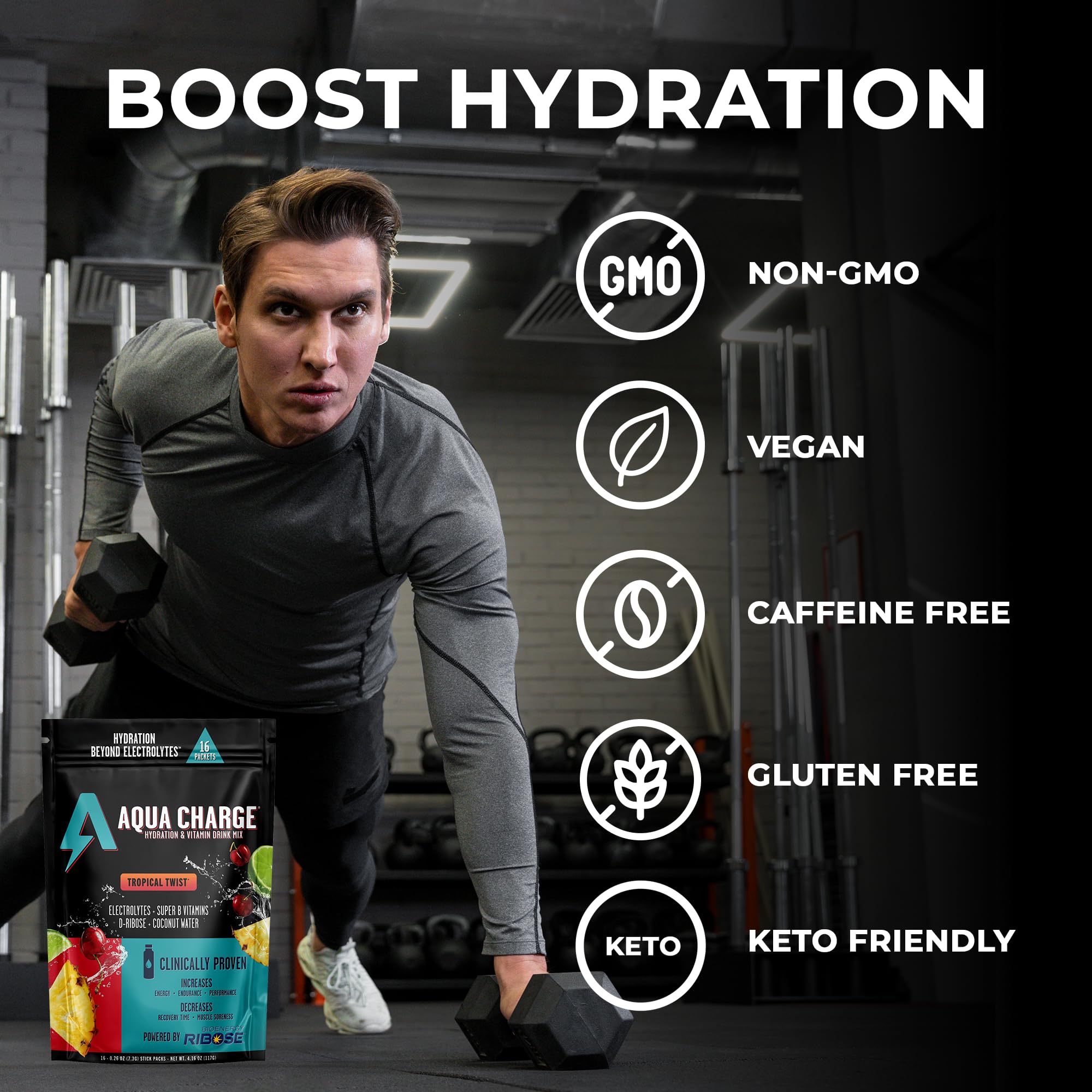 Front label highlights B vitamins and clean ingredients.