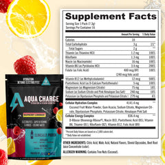 Front label of Grab The Gold Aqua Charge highlights caffeine-free, vegan formula.