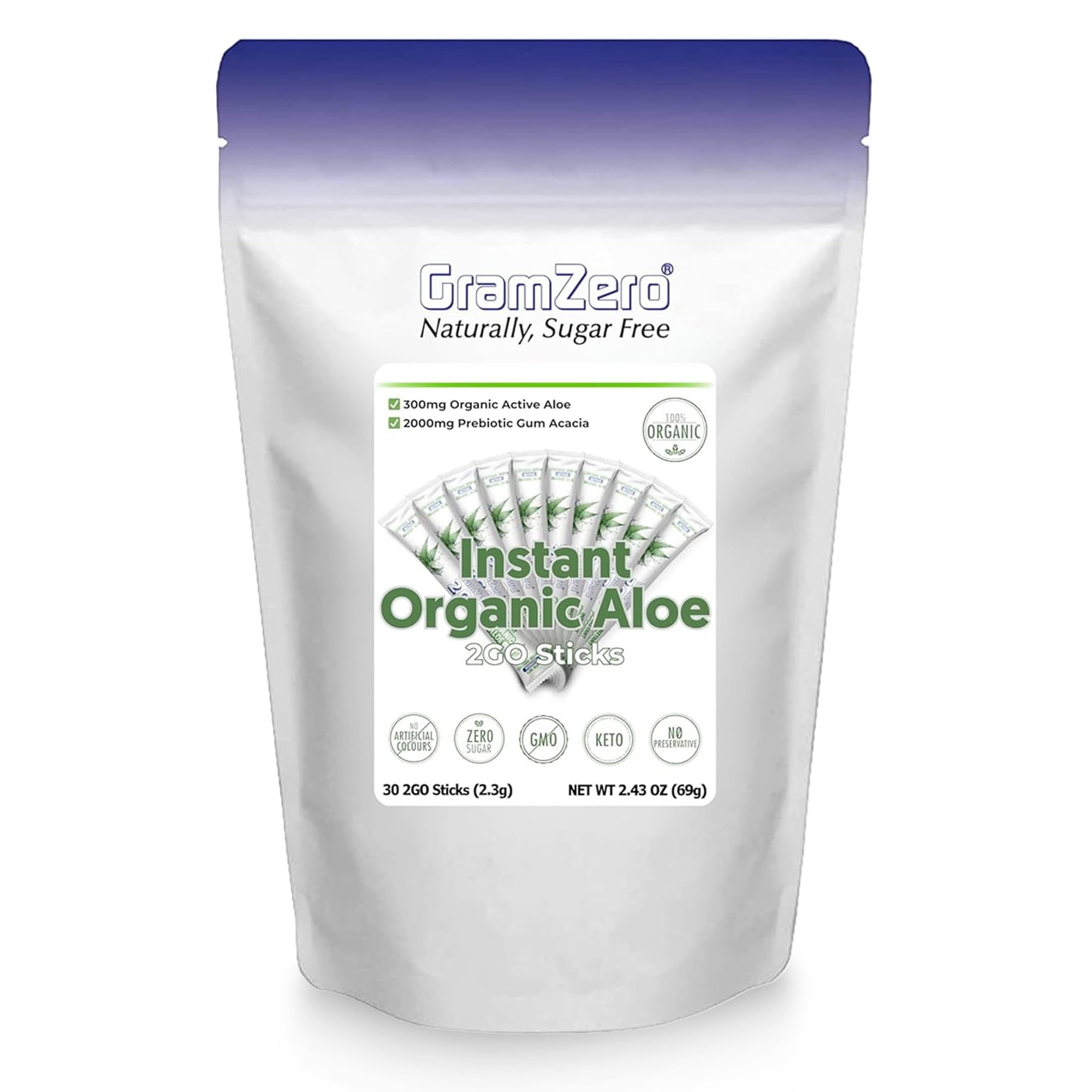 GramZero 2GO Aloe unflavored pack adds a clean aloe boost to drinks.