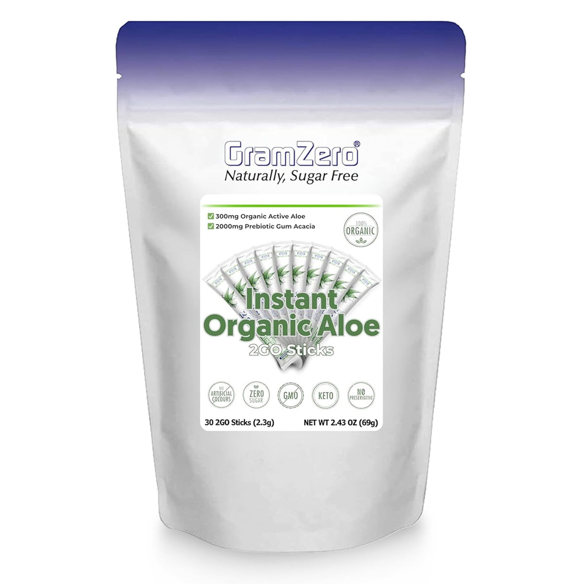 GramZero 2GO Aloe unflavored pack adds a clean aloe boost to drinks.