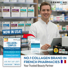 Granions glow radiance tablets suggesting youthful skin and hydration.