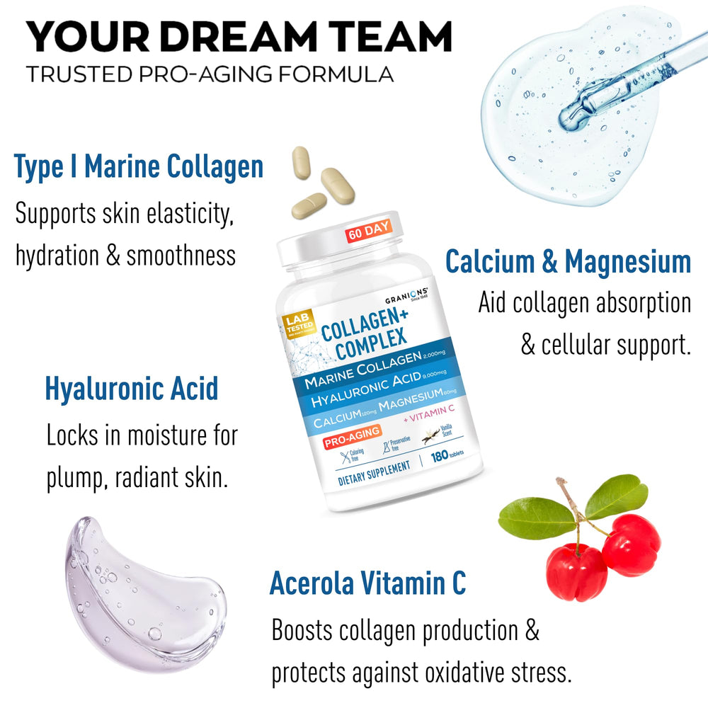 Granions Marine Collagen Pills tablets closeup showing breakable design for easy dosing.