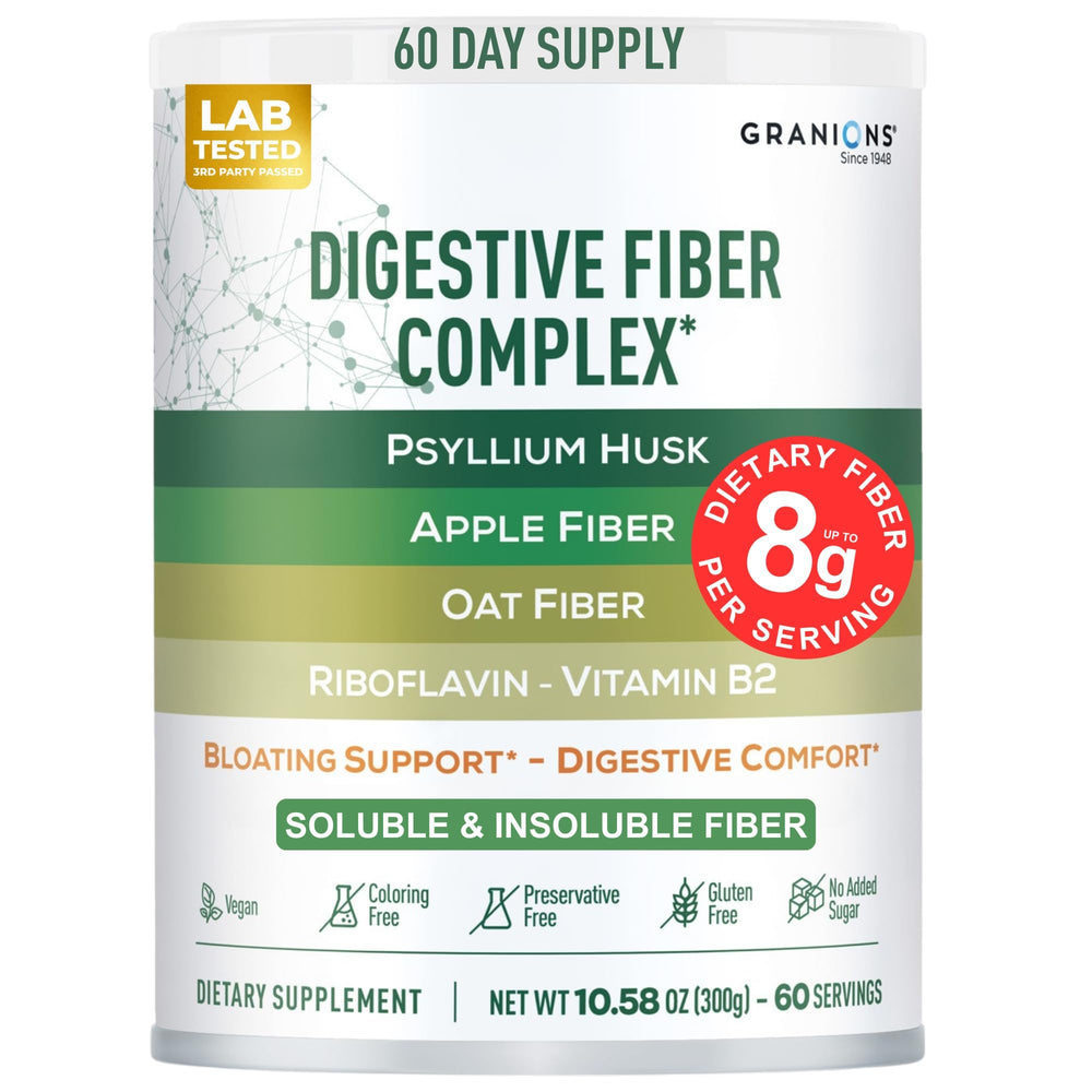Granions Psyllium Husk Powder front packaging supports daily fiber intake.
