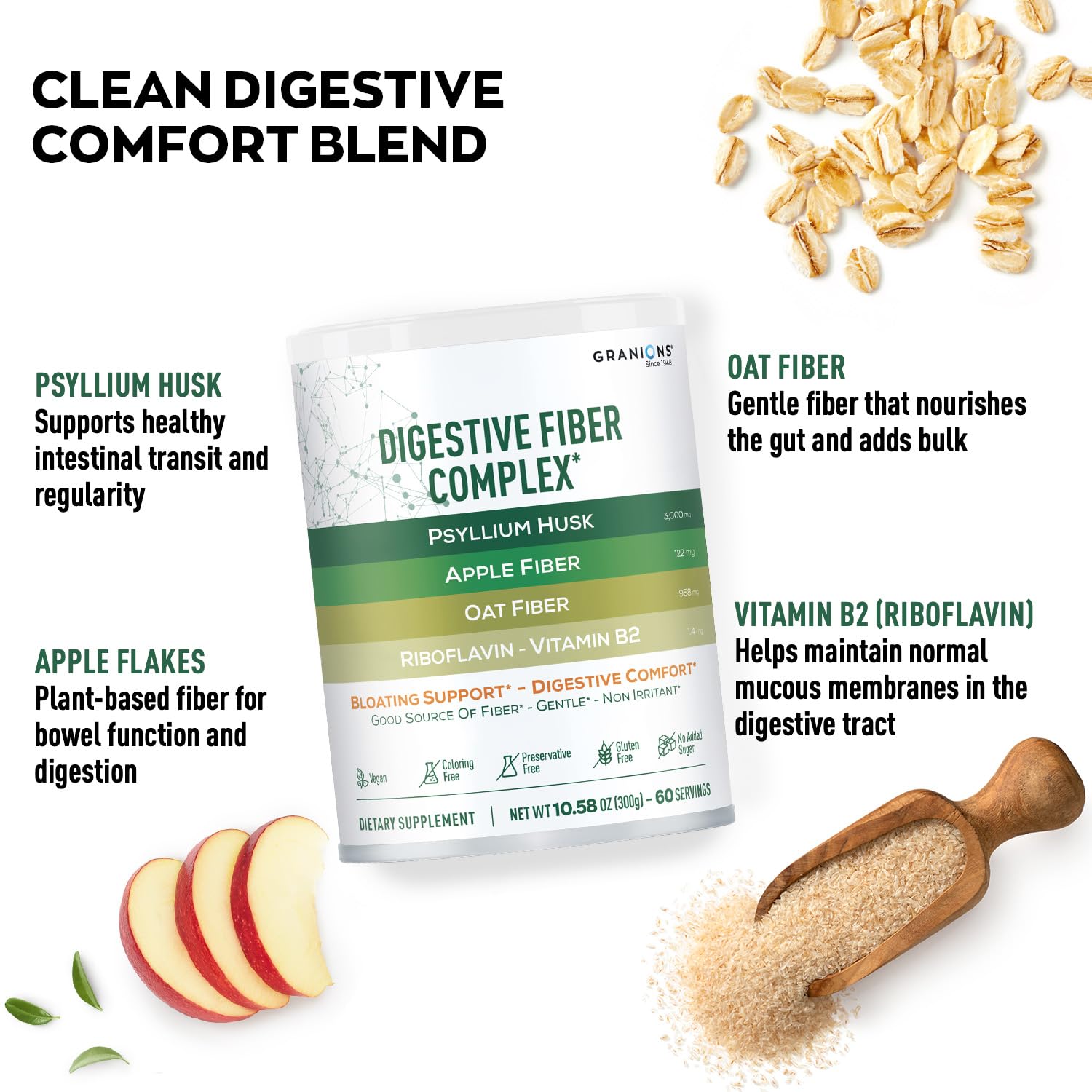 Granions Psyllium Husk Powder measuring spoon enables easy daily use.