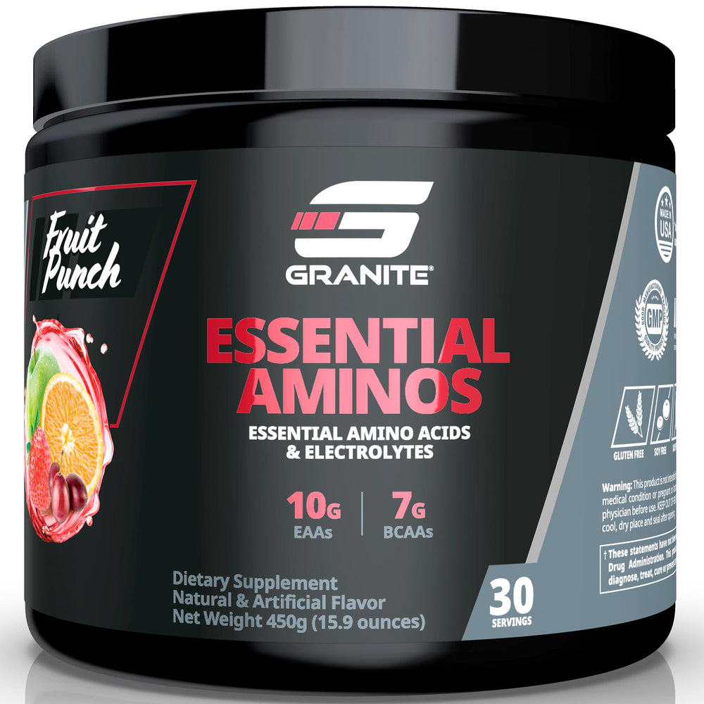 Granite Essential Amino Acids Powder Fruit Punch serving scoop for post-workout recovery.