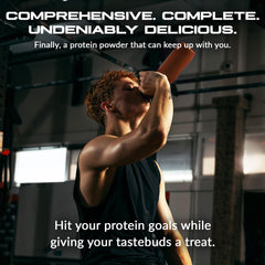 Label close-up highlighting clean nutrition with low calories per serving