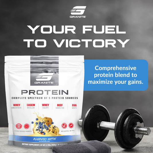 Granite Nutrition Protein Powder measuring spoon ready for precise pre-workout fueling.