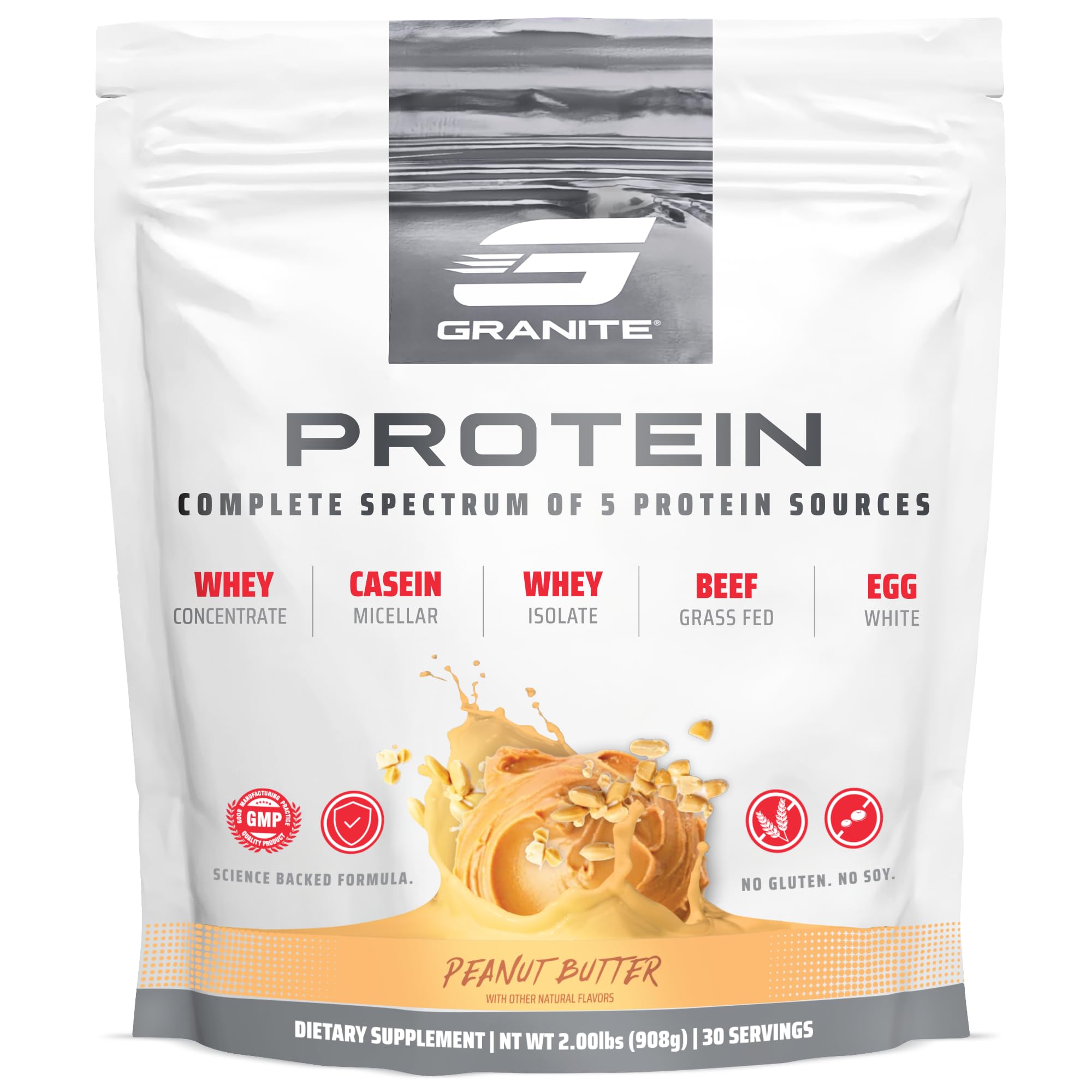 Granite Nutrition Protein Powder pour shows multi-source blend for lean muscle goals.