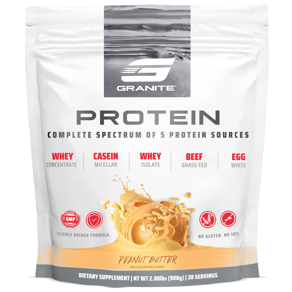 Granite Nutrition Protein Powder pour shows multi-source blend for lean muscle goals.