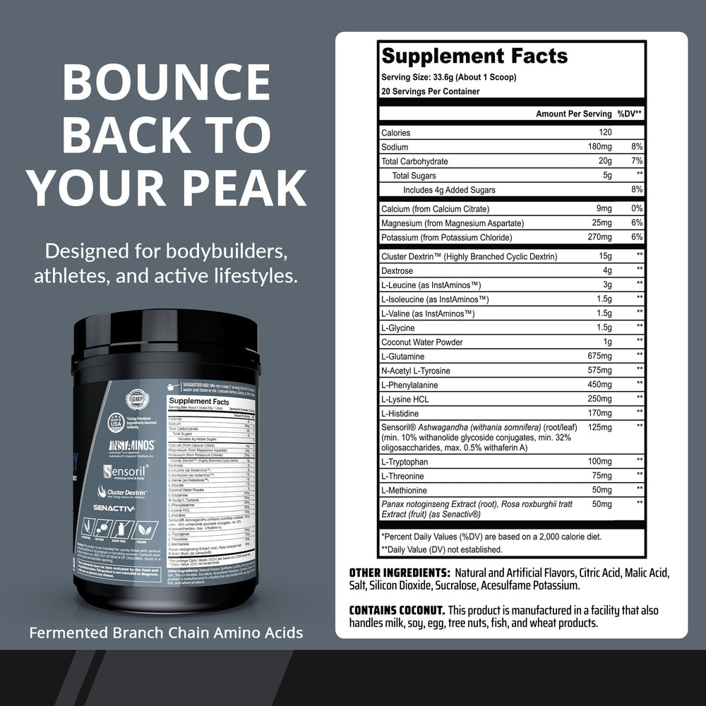 Granite Supplements Recovery scoop ready to measure for precise intra-workout fueling.