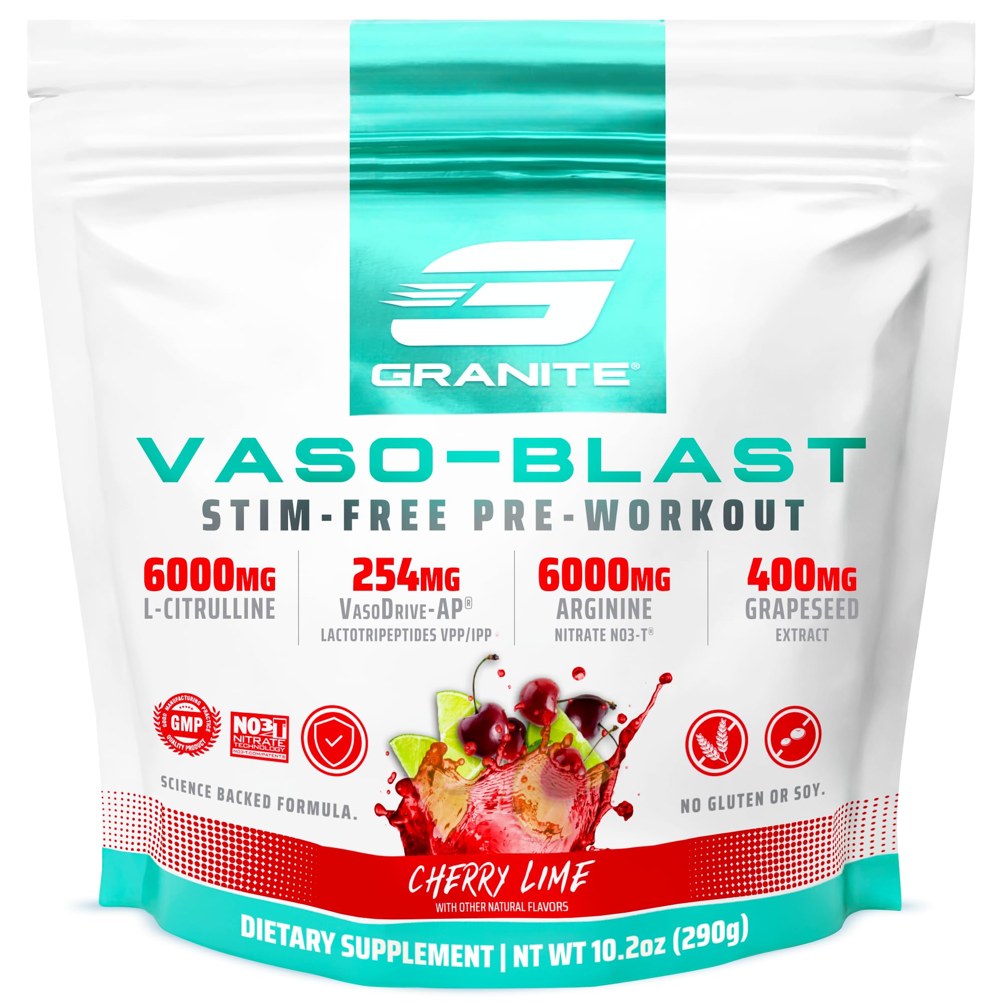 Granite Supplements Vaso Blast bottle-front showing stimulant-free pump potential