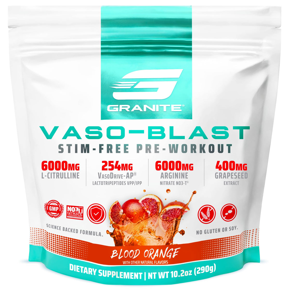 Granite Supplements Vaso Blast pump action close-up showing enhanced nitric oxide support for fuller pumps.