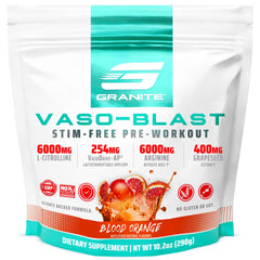 Granite Supplements Vaso Blast pump action close-up showing enhanced nitric oxide support for fuller pumps.
