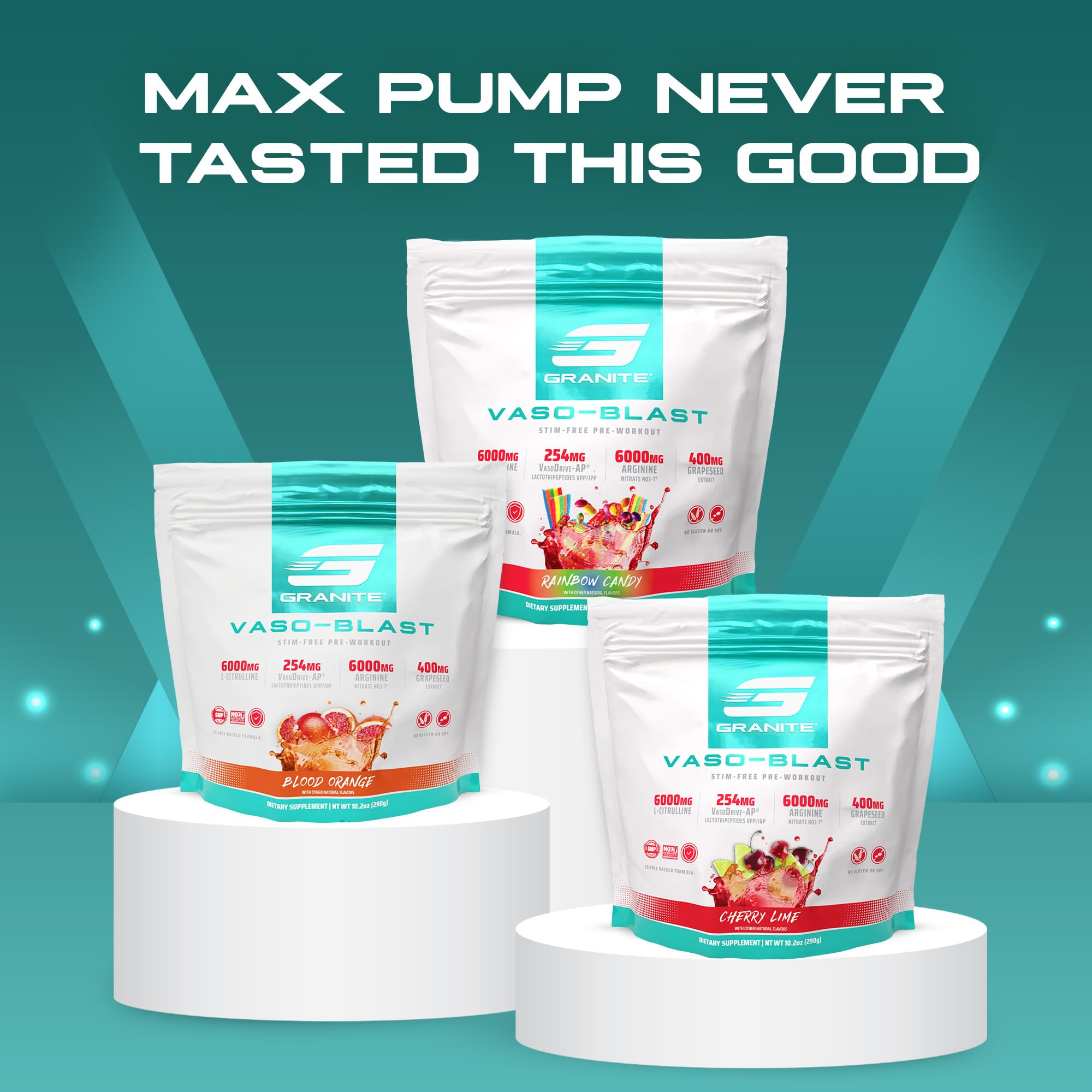 Granite Supplements Vaso Blast stack-ready with Intra-Carb and EAAs visual.
