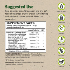 Granular Theralac powder jar highlighting multi-strain formula for digestive balance.