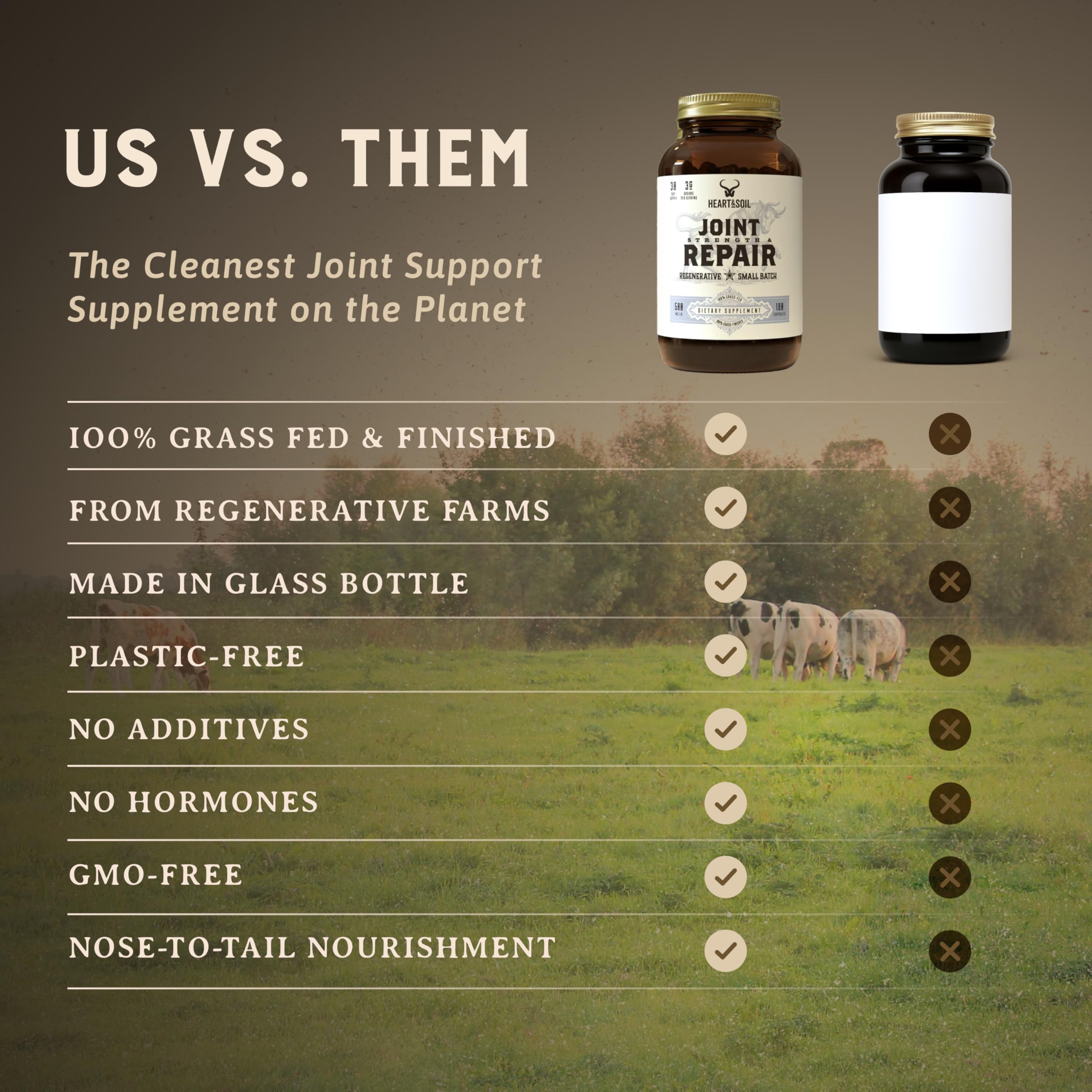 Heart & Soil grass-fed regenerative cattle imagery emphasizing sustainable sourcing