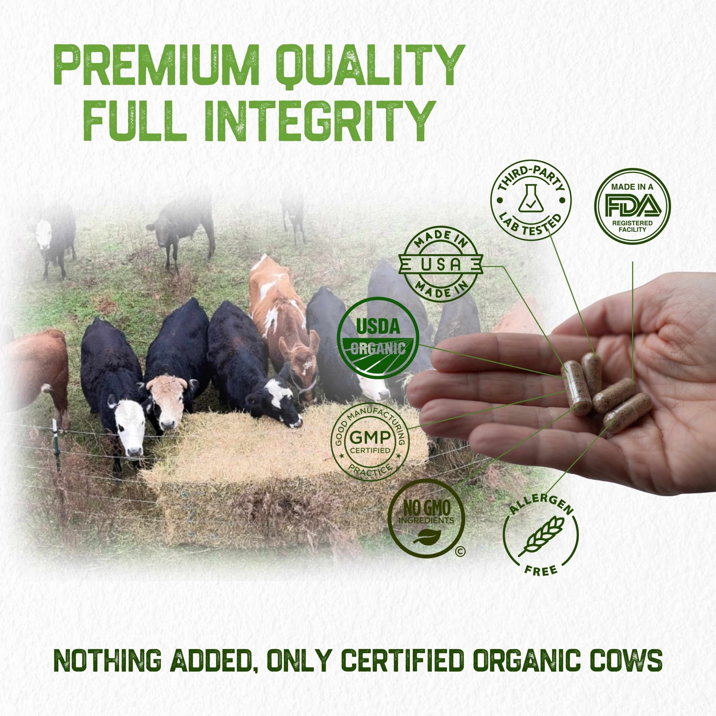 Close-up of Grassfat freeze-dried beef organs capsules preserving potency