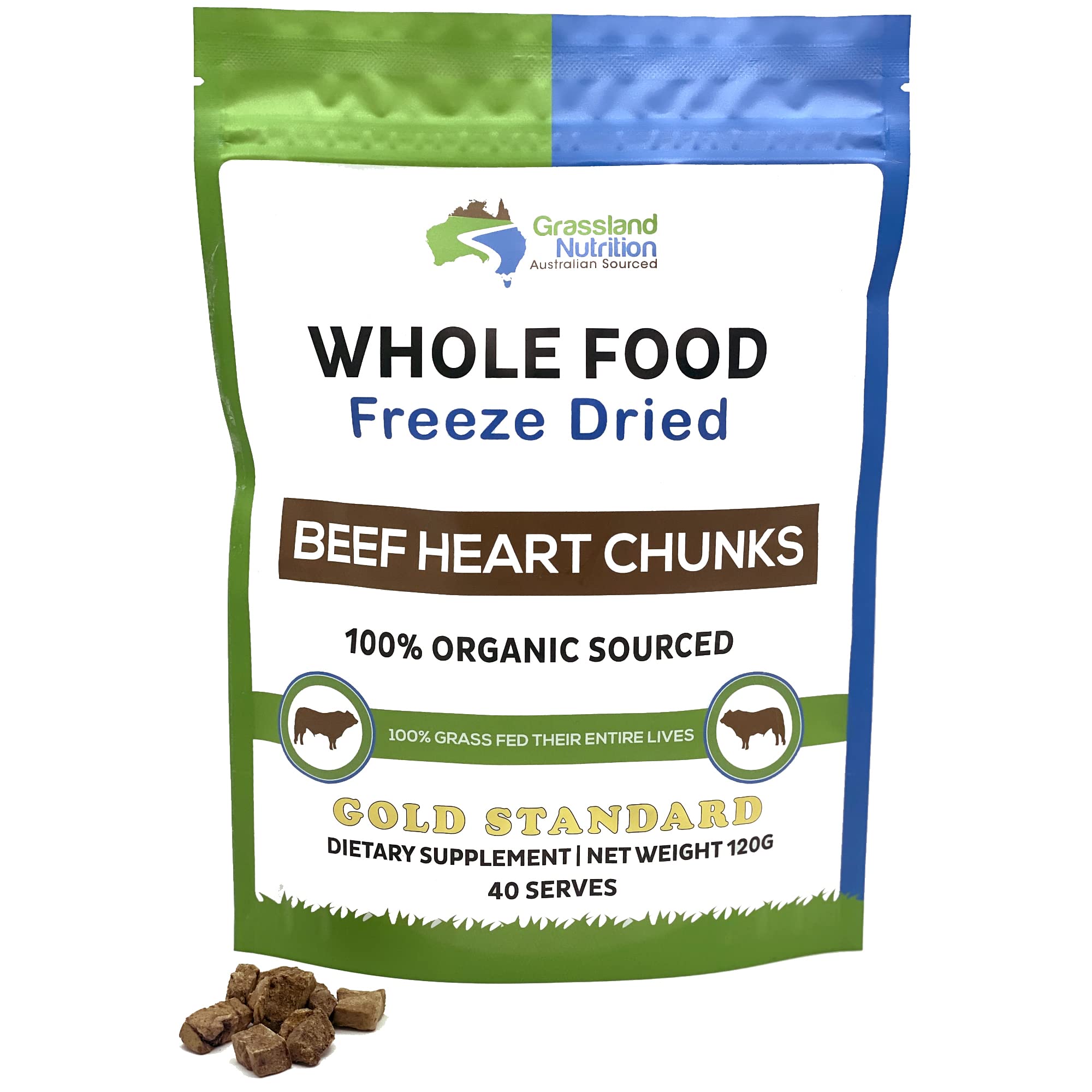 Grassland Nutrition beef heart chunks 120g: freeze dried for convenient energy