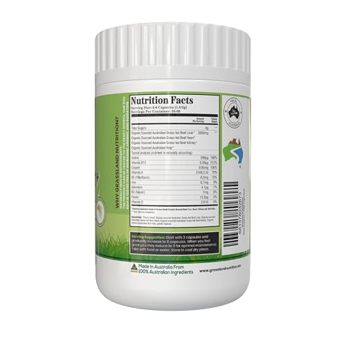 GRASSLAND NUTRITION label highlights Australian organic sourcing and quality ingredients.