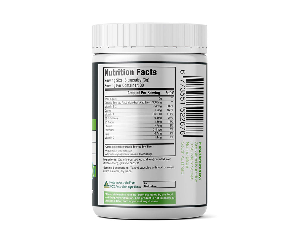 Grassland Nutrition Freeze-dried liver powder jar shows nutrient preservation