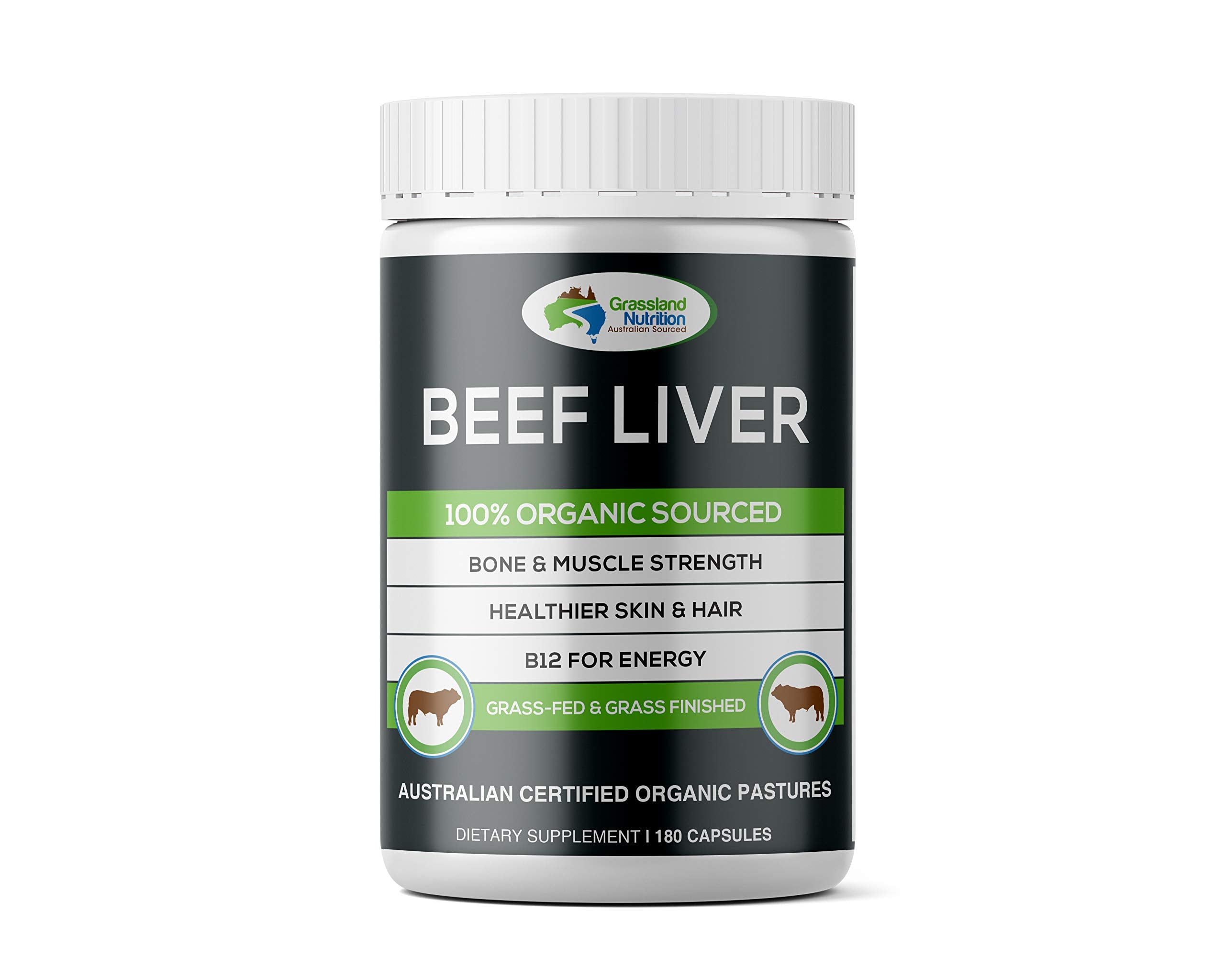 Grassland Nutrition Grass-Fed Beef Liver bottle with capsules for energy support