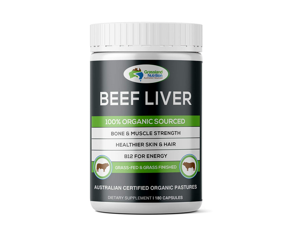 Grassland Nutrition Grass-Fed Beef Liver bottle with capsules for energy support