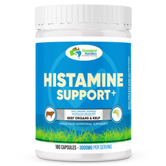 Grassland Nutrition histamine-support beef kidney bottle on shelf indicating wellness support.