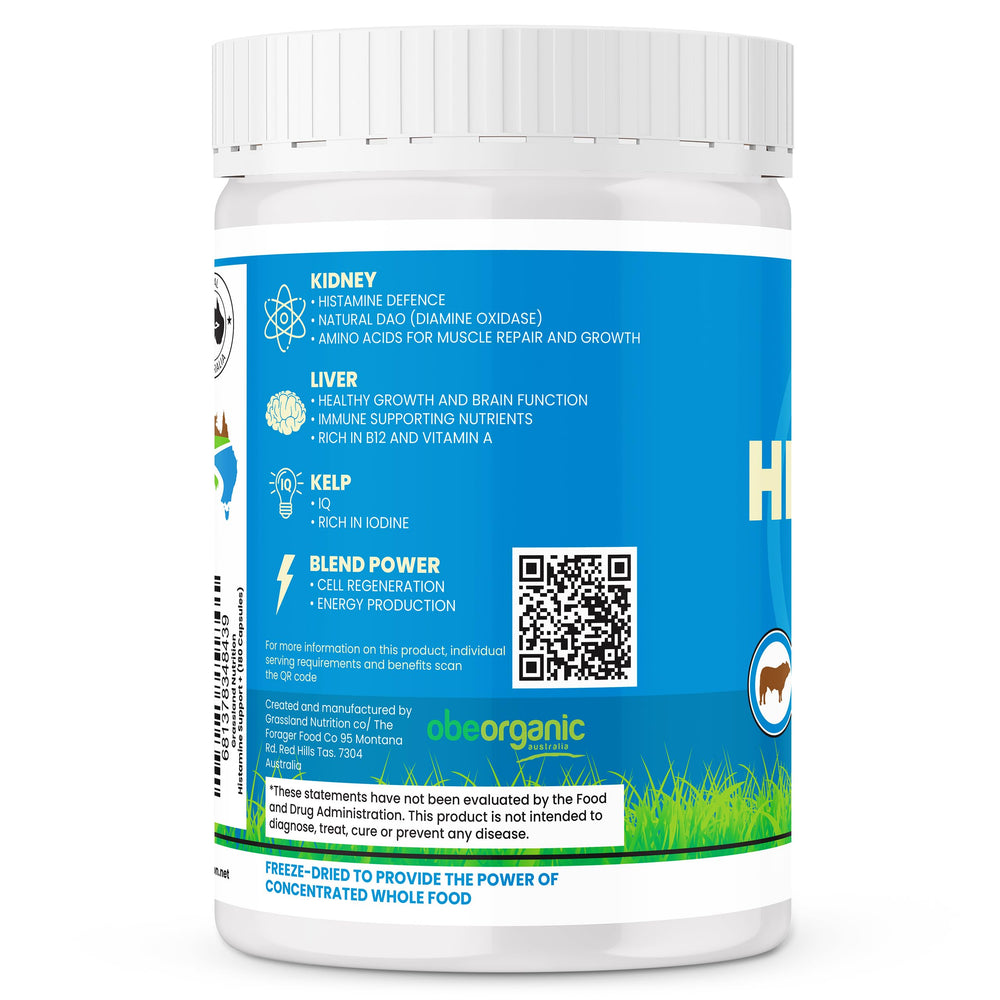Grassland Nutrition packaging box shows 180 capsules and organic origin.