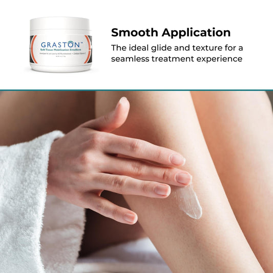 Graston IASTM massage lotion application showing easy spread and quick absorption.