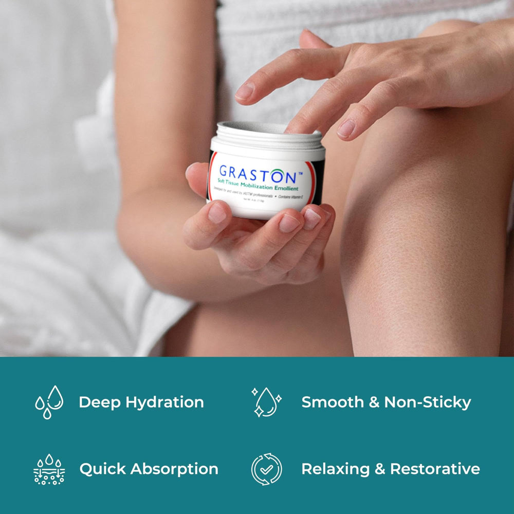 Graston non-greasy formula massage cream with residue-free finish.