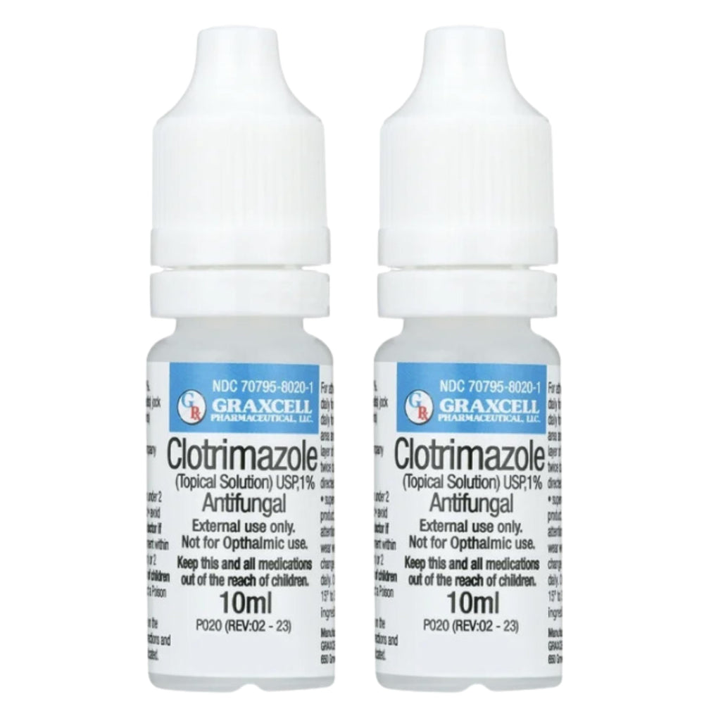 Graxcell bottle front showing 1% clotrimazole antifungal topical for skin care.