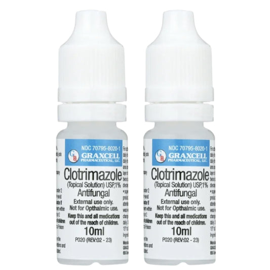 Graxcell bottle front showing 1% clotrimazole antifungal topical for skin care.