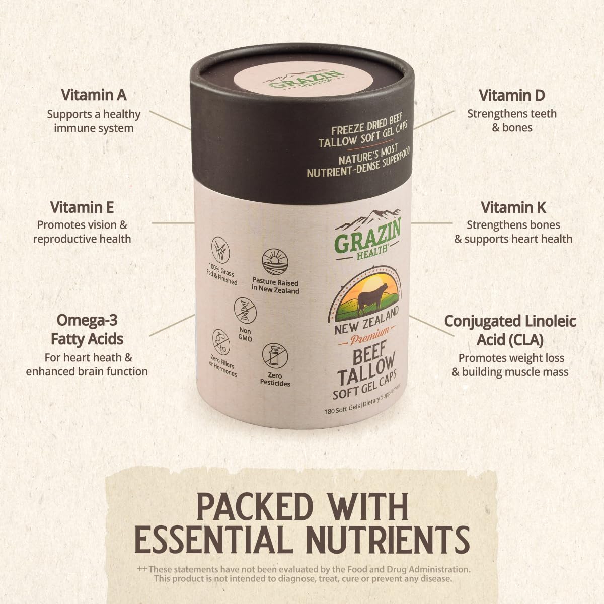 GRAZIN HEALTH capsules in hand, ready to take with meals.