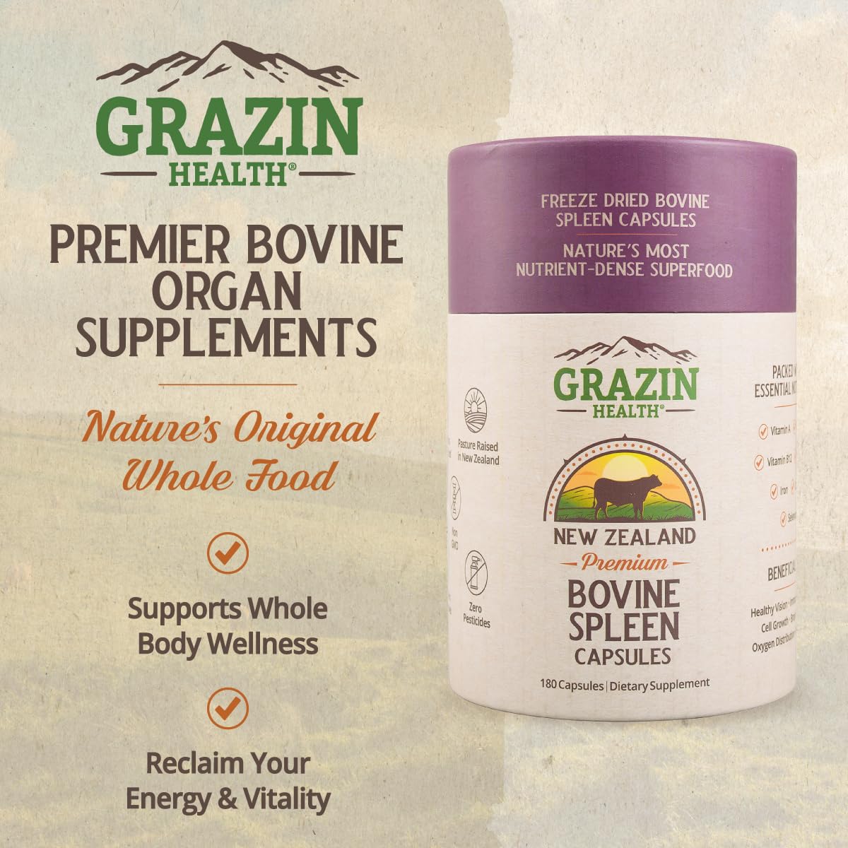 GRAZIN HEALTH daily-use capsules in hand for convenient ongoing nutrition.