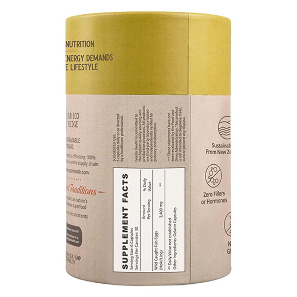 Grazin Health label detail highlighting marine nutrients and purity