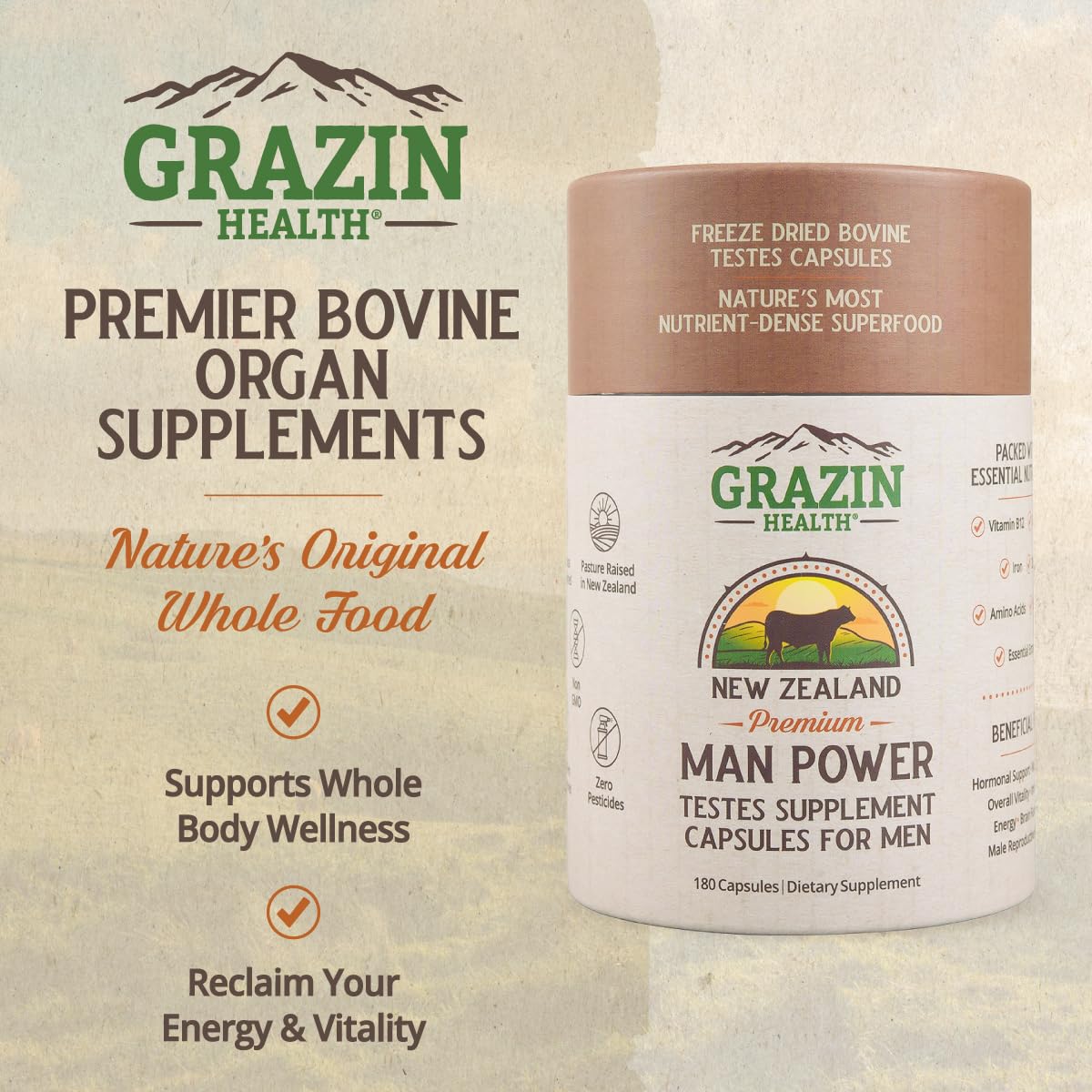 GRAZIN HEALTH bottle back label shows ingredients and quality standards