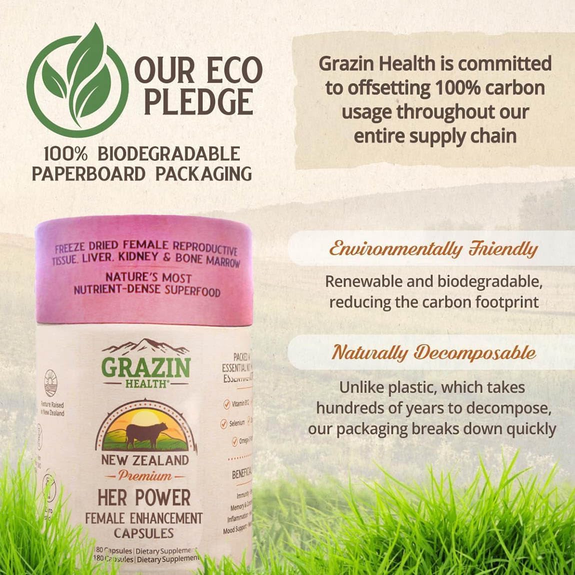 Grazin Health Her Power capsules freeze-dried organ blend concept image