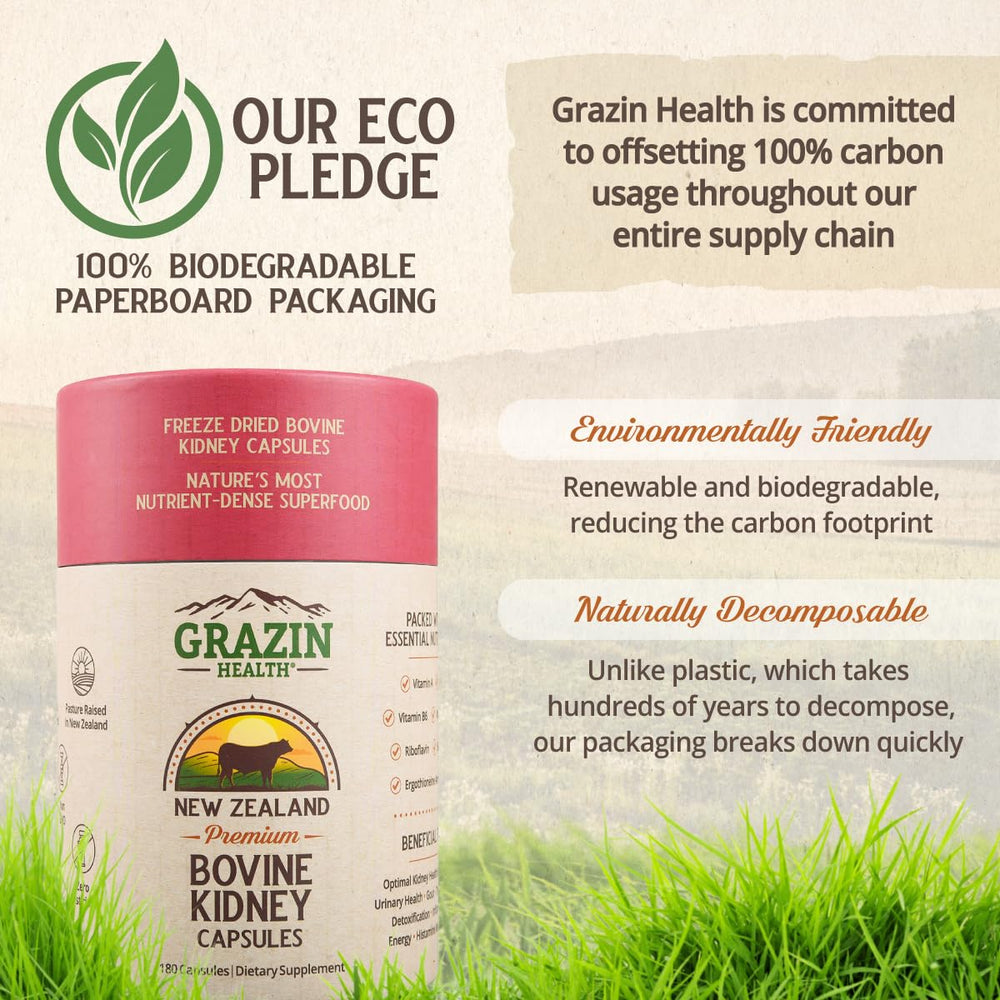 Grazin Health New Zealand grass-fed sourcing image suggests clean pasture-raised origins.