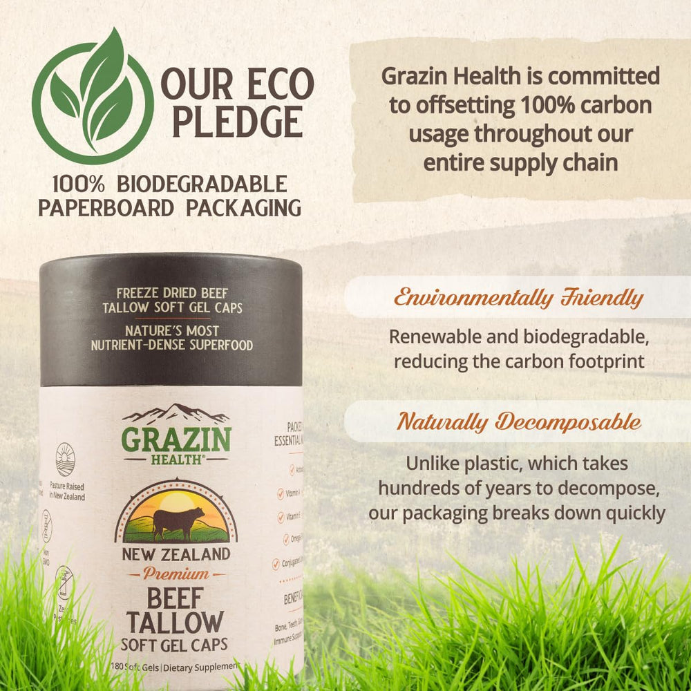 GRAZIN HEALTH New Zealand origin label confirming pasture-raised, non-GMO quality.