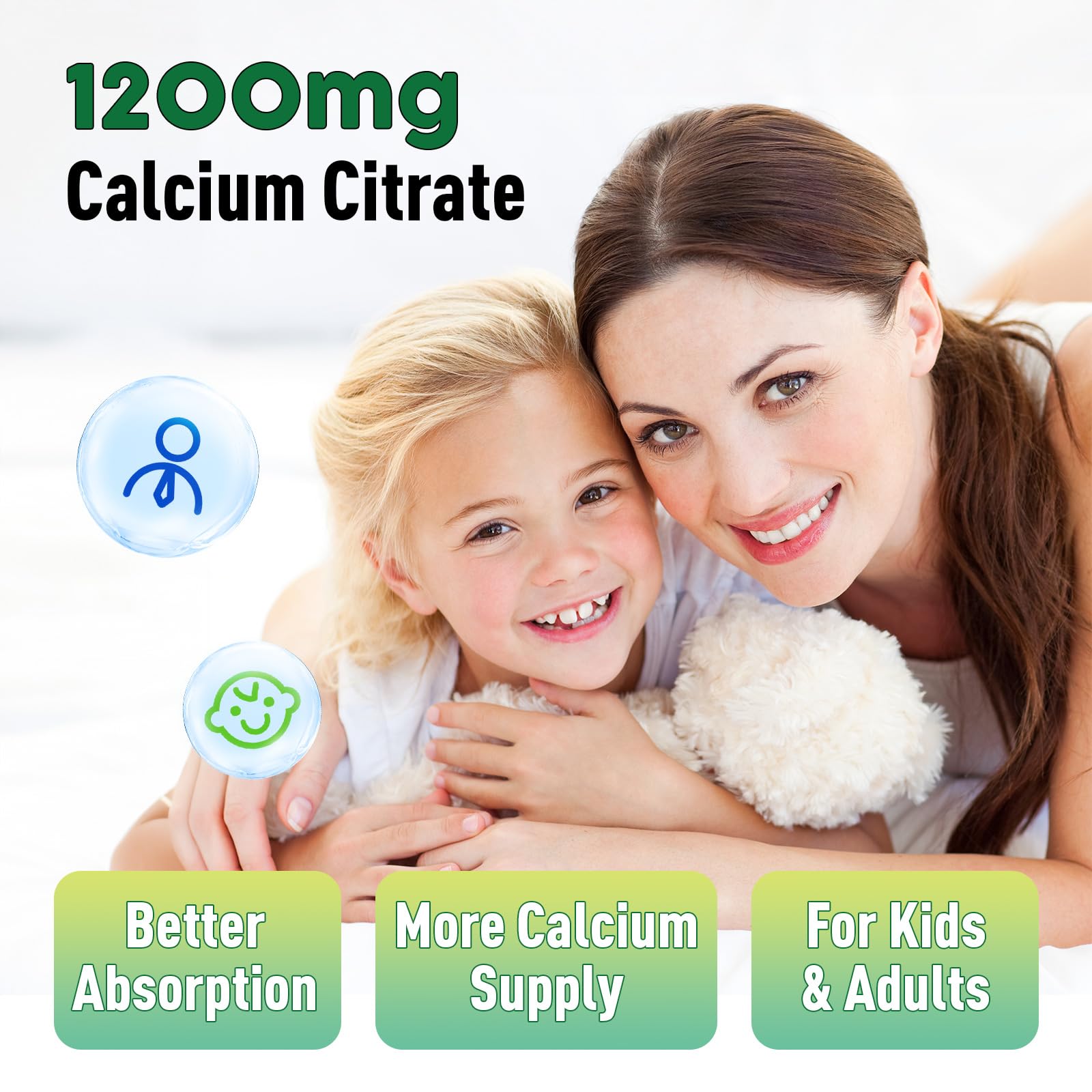 GREABBY calcium gummies close-up emphasizes easy-to-chew texture.