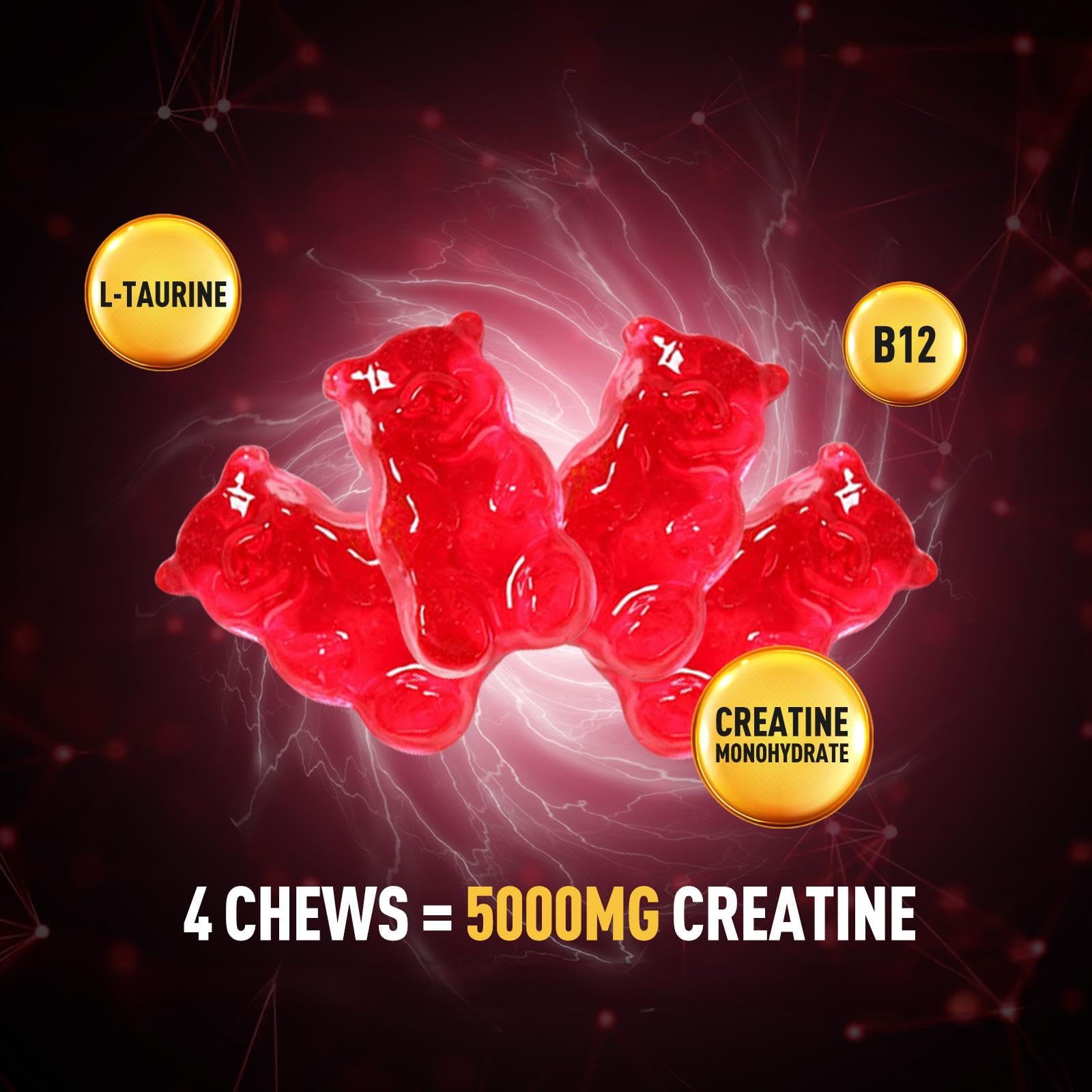GREABBY Creatine Monohydrate Gummies served with water and berry glow