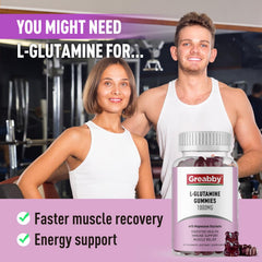 GREABBY L-Glutamine gummies soft texture illustrated by close-up chew
