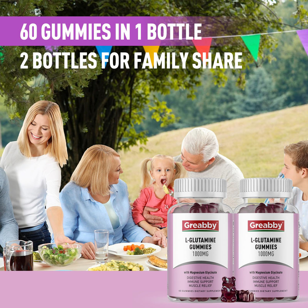 GREABBY L-Glutamine gummies magnesium glycinate symbol highlighting digestive support