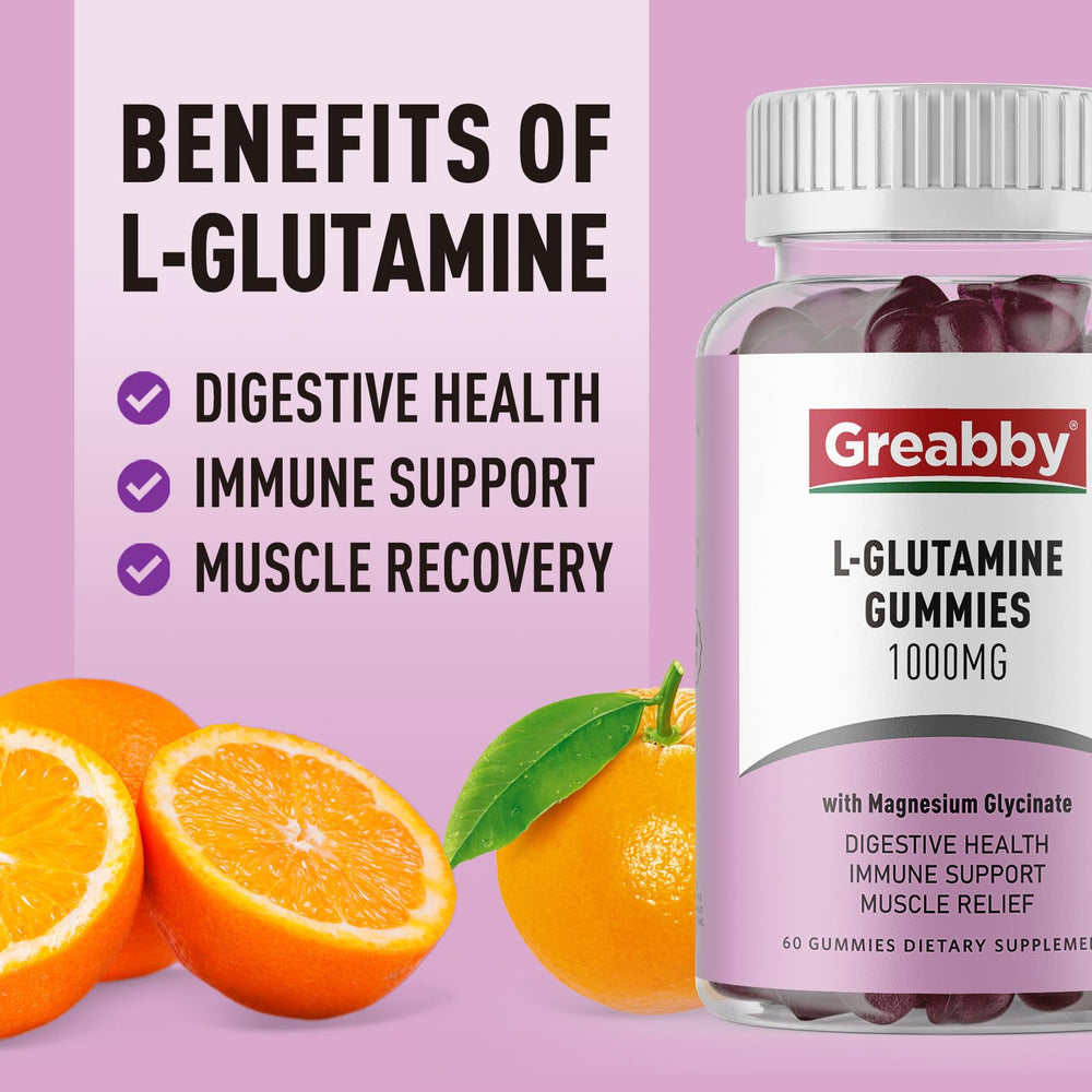 GREABBY L-Glutamine gummies natural mixed-berry flavor photo showcasing tasty daily chew