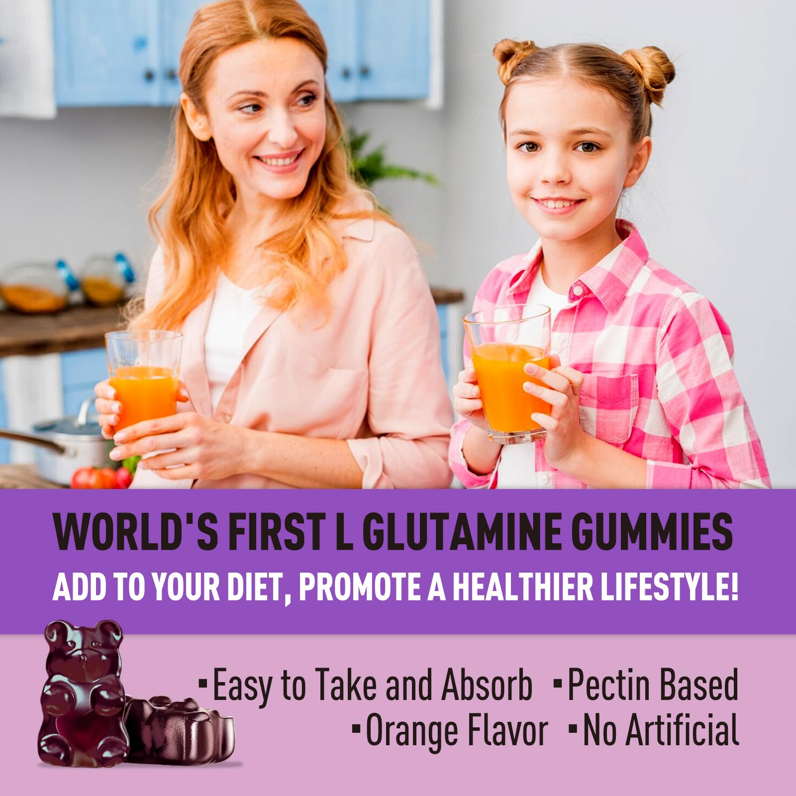 GREABBY L-Glutamine gummies vegan non-GMO gluten-free badge displayed