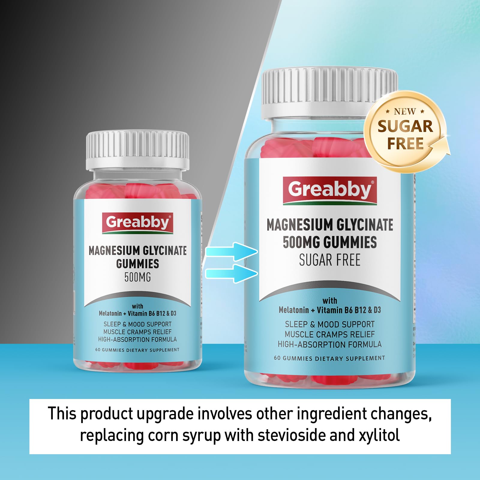 Greabby magnesium glycinate gummies close-up texture with blueberry flavor