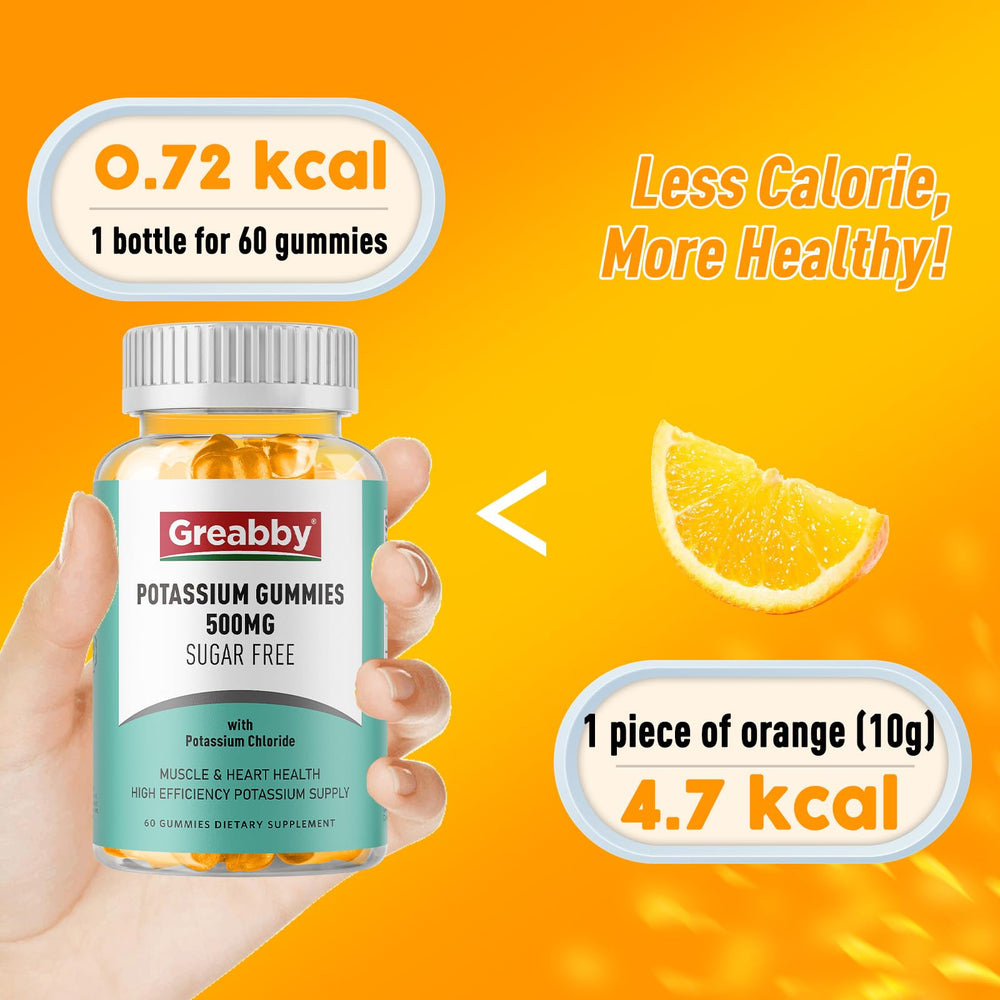 GREABBY bottle in-use scene suggests practical daily potassium supplement.